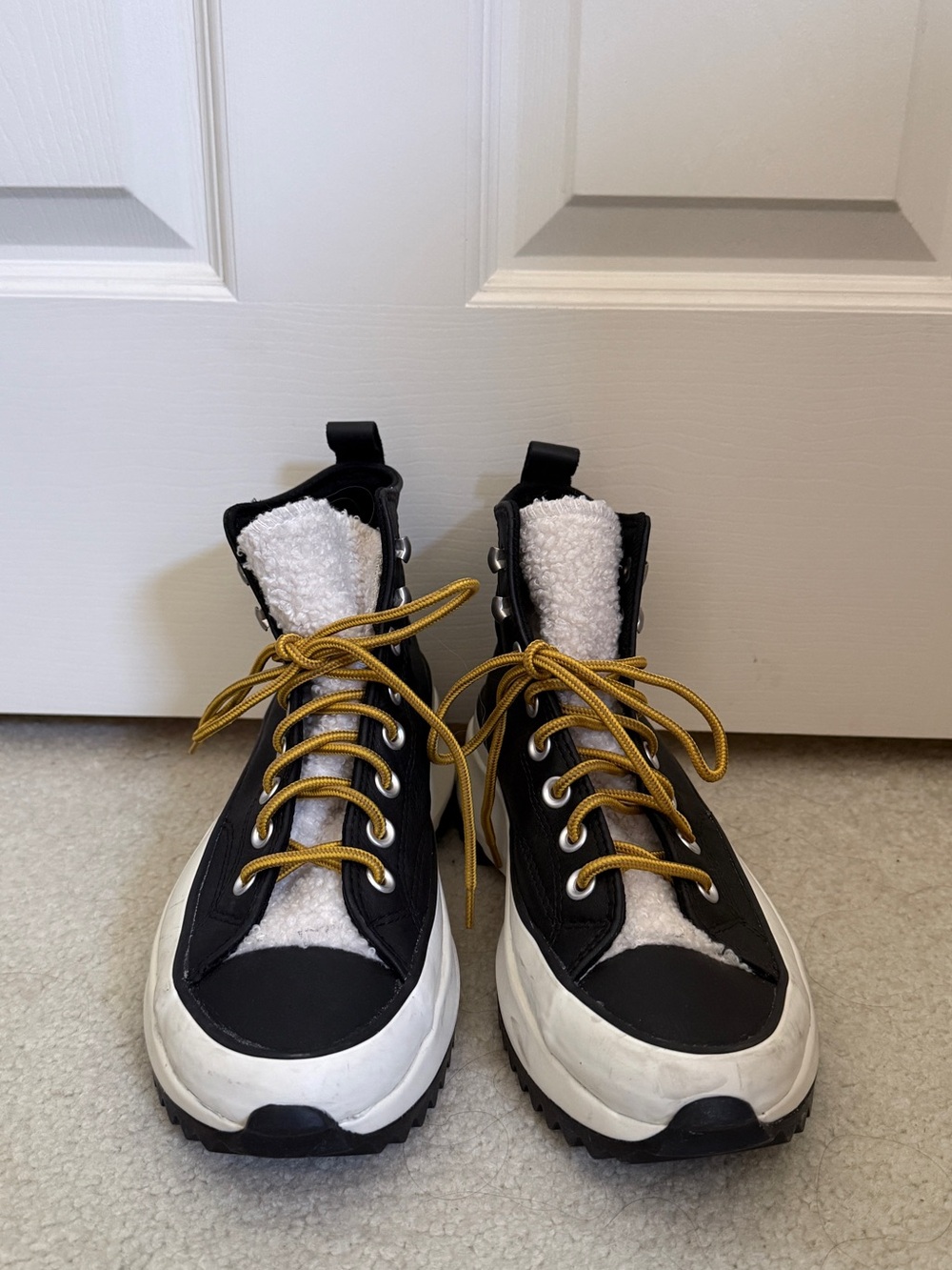 Converse Black and White Lace-Up Women's Boots with Gold Laces